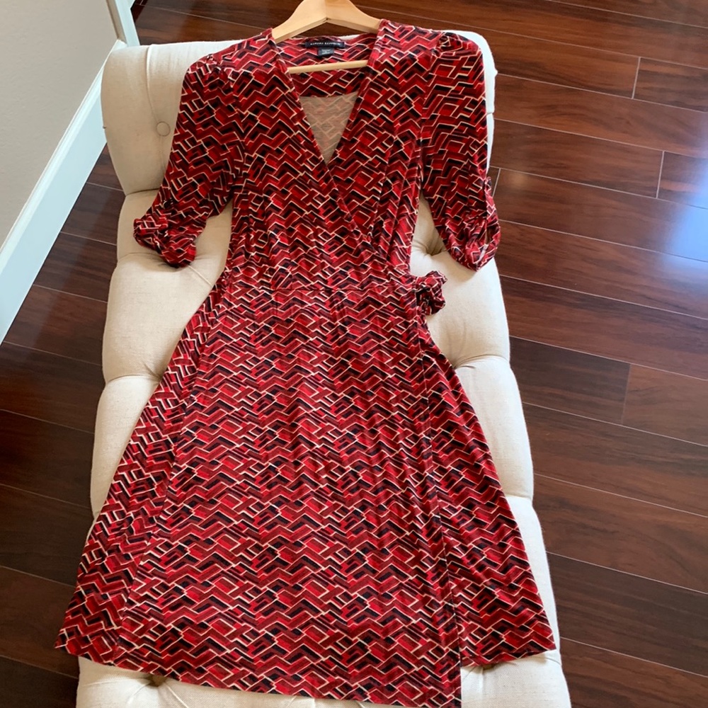 Red geometric pattern wrapped dress